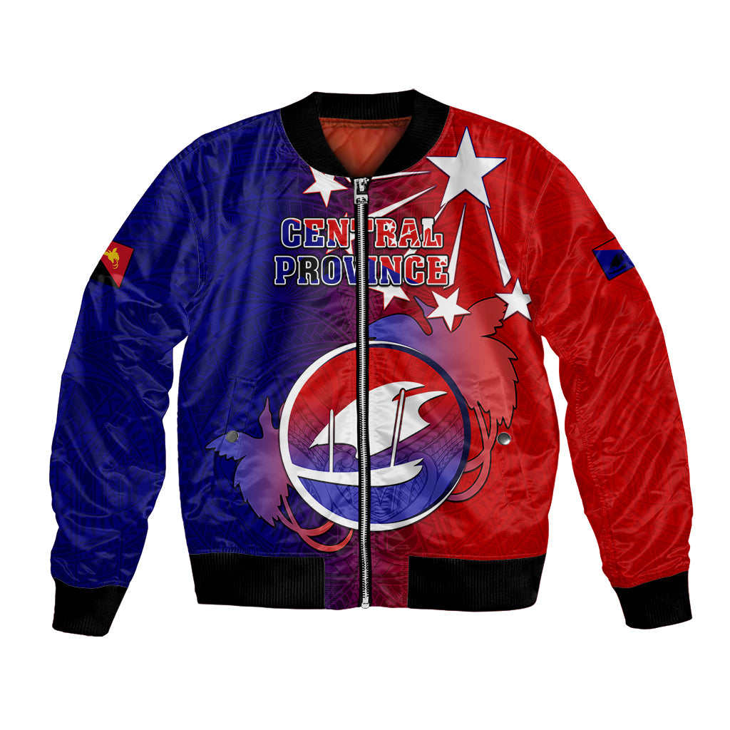 Papua New Guinea Central Province Bomber Jacket Mix Coat Of Arms Polynesian Pattern LT05 Unisex Blue - Polynesian Pride