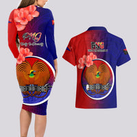 Papua New Guinea Central Province Couples Matching Long Sleeve Bodycon Dress and Hawaiian Shirt Mix Coat Of Arms Polynesian Pattern LT05 - Polynesian Pride