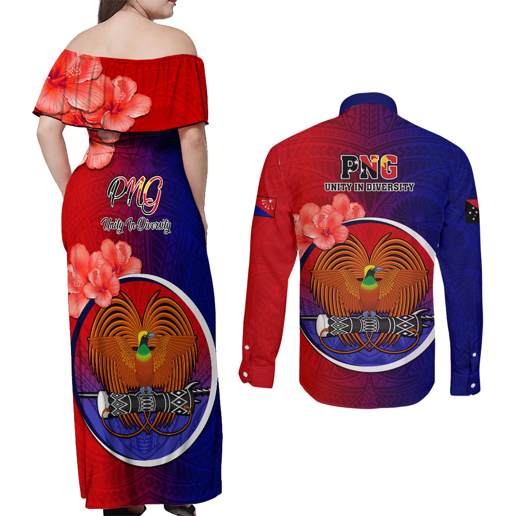 Papua New Guinea Central Province Couples Matching Off Shoulder Maxi Dress and Long Sleeve Button Shirts Mix Coat Of Arms Polynesian Pattern LT05 - Polynesian Pride