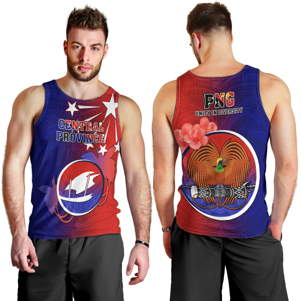 Papua New Guinea Central Province Men Tank Top Mix Coat Of Arms Polynesian Pattern LT05 - Polynesian Pride