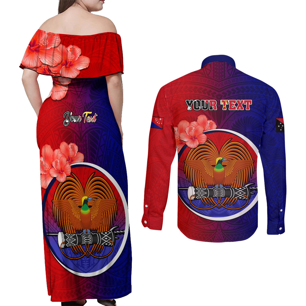 Personalized Papua New Guinea Central Province Couples Matching Off Shoulder Maxi Dress and Long Sleeve Button Shirts Mix Coat Of Arms Polynesian Pattern LT05 - Polynesian Pride