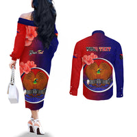 Personalized Papua New Guinea Central Province Couples Matching Off The Shoulder Long Sleeve Dress and Long Sleeve Button Shirts Mix Coat Of Arms Polynesian Pattern LT05 - Polynesian Pride