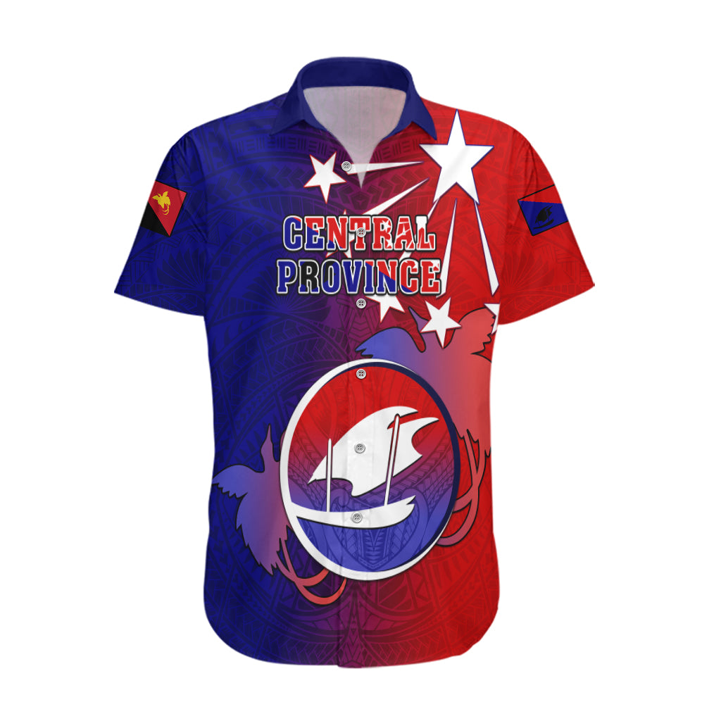 Personalized Papua New Guinea Central Province Hawaiian Shirt Mix Coat Of Arms Polynesian Pattern LT05 Blue - Polynesian Pride