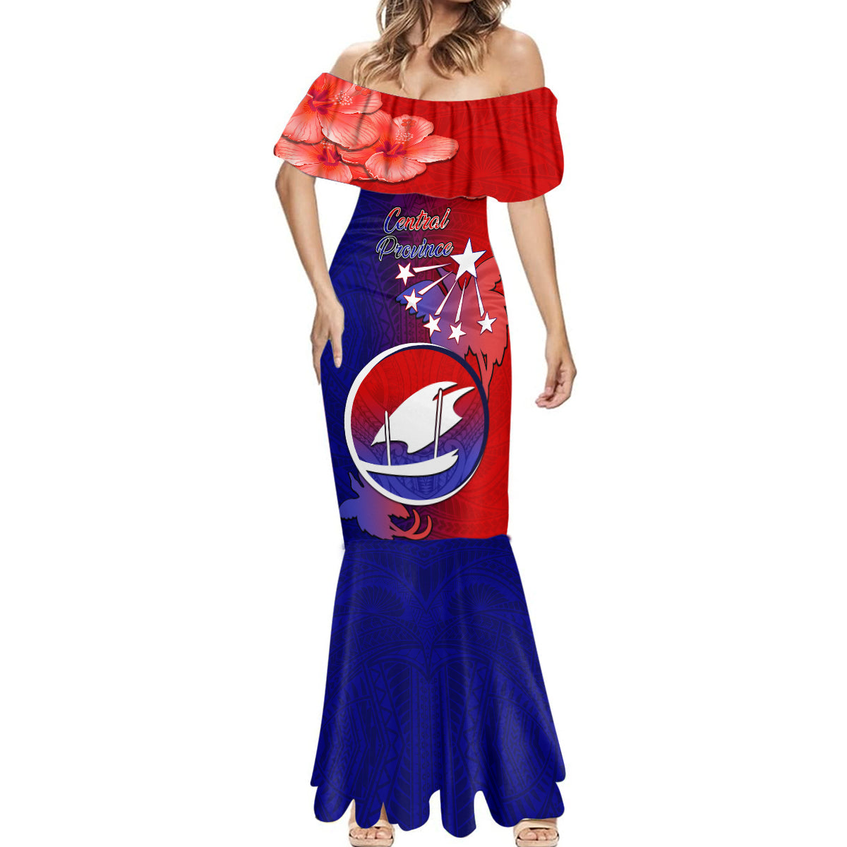 Personalized Papua New Guinea Central Province Mermaid Dress Mix Coat Of Arms Polynesian Pattern LT05 - Polynesian Pride