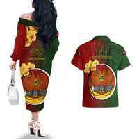 Papua New Guinea Chimbu Province Couples Matching Off The Shoulder Long Sleeve Dress and Hawaiian Shirt Mix Coat Of Arms Polynesian Pattern LT05 - Polynesian Pride