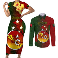 Papua New Guinea Chimbu Province Couples Matching Short Sleeve Bodycon Dress and Long Sleeve Button Shirts Mix Coat Of Arms Polynesian Pattern LT05 Red - Polynesian Pride
