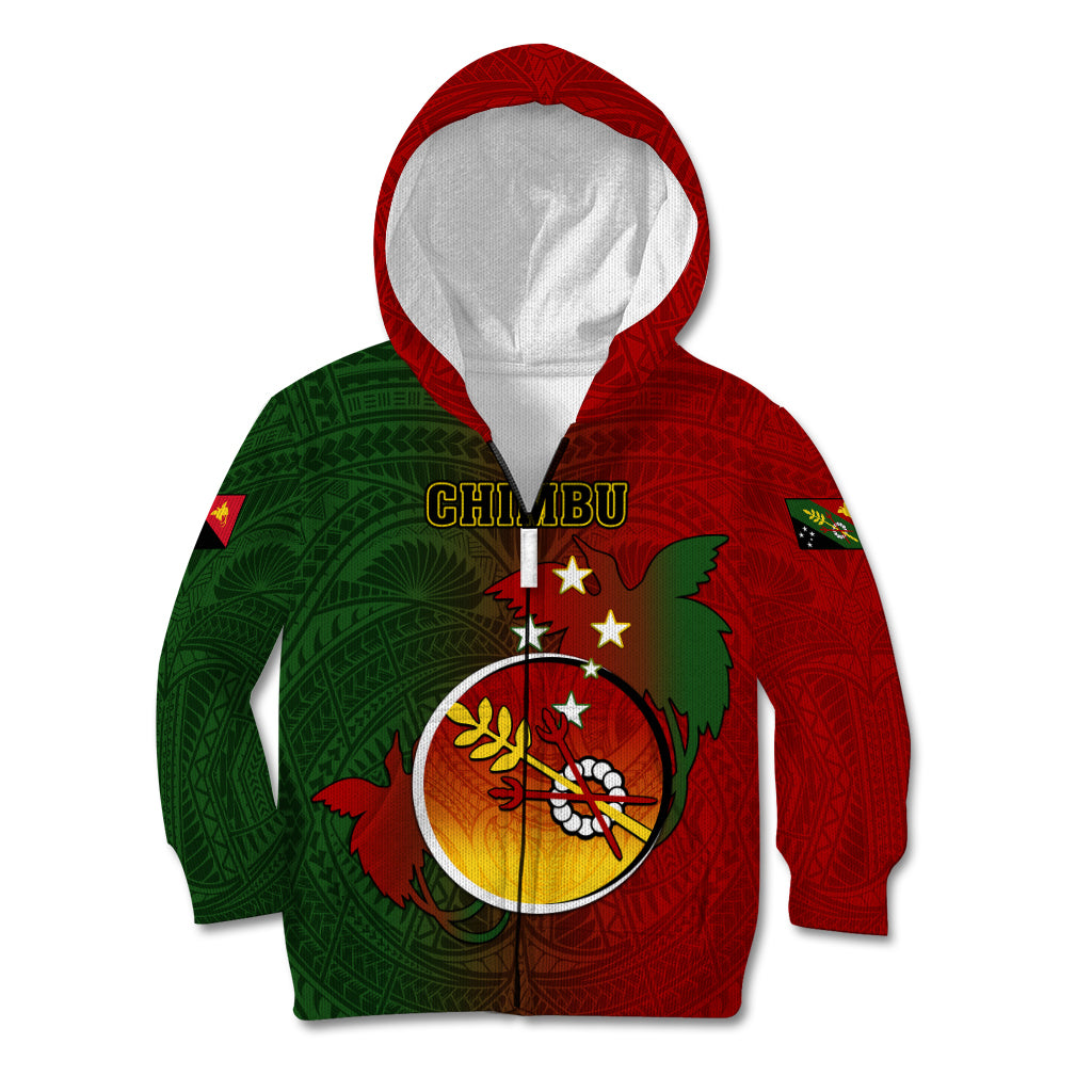 Papua New Guinea Chimbu Province Kid Hoodie Mix Coat Of Arms Polynesian Pattern LT05 Zip Hoodie Red - Polynesian Pride
