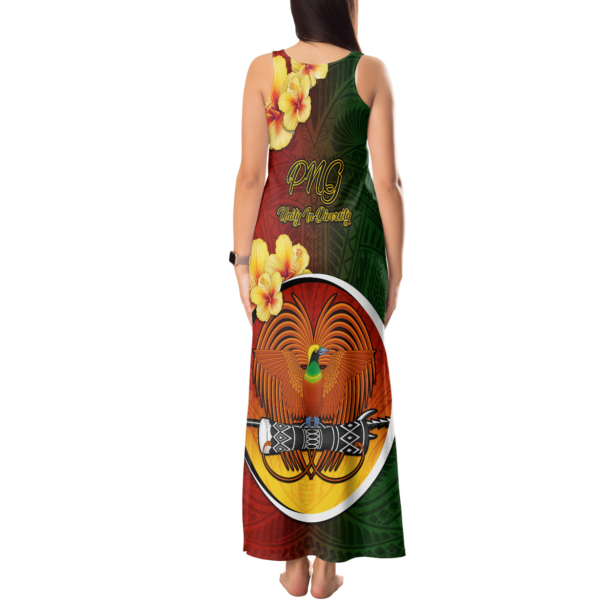 Papua New Guinea Chimbu Province Tank Maxi Dress Mix Coat Of Arms Polynesian Pattern LT05 - Polynesian Pride