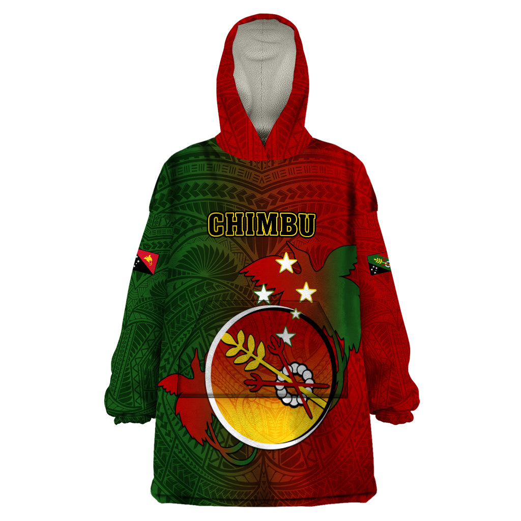 Papua New Guinea Chimbu Province Wearable Blanket Hoodie Mix Coat Of Arms Polynesian Pattern LT05 One Size Red - Polynesian Pride