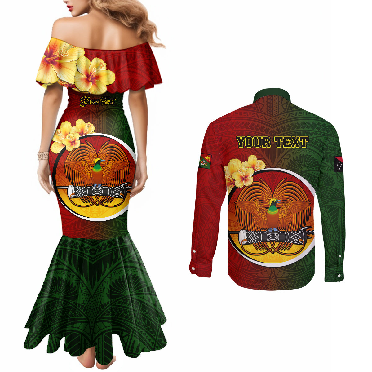 Personalized Papua New Guinea Chimbu Province Couples Matching Mermaid Dress and Long Sleeve Button Shirts Mix Coat Of Arms Polynesian Pattern LT05 - Polynesian Pride