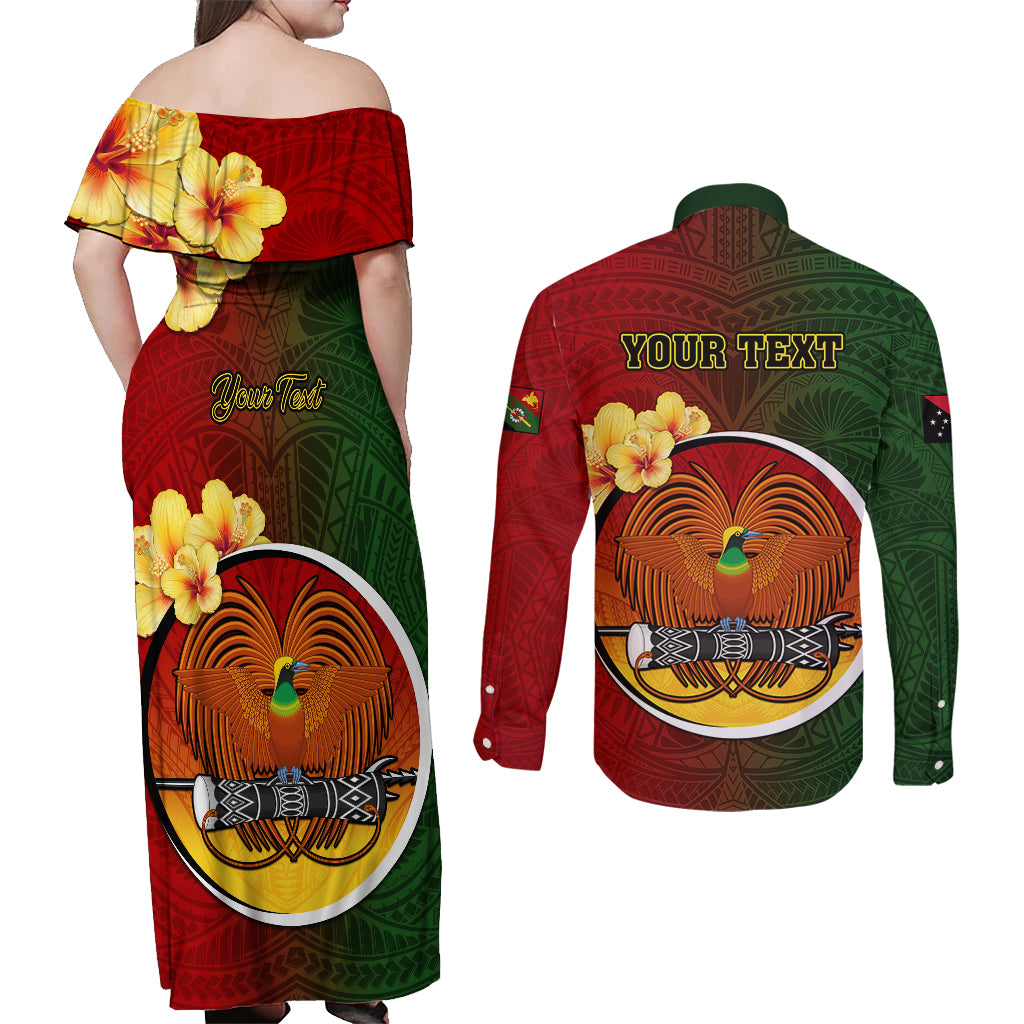 Personalized Papua New Guinea Chimbu Province Couples Matching Off Shoulder Maxi Dress and Long Sleeve Button Shirts Mix Coat Of Arms Polynesian Pattern LT05 - Polynesian Pride