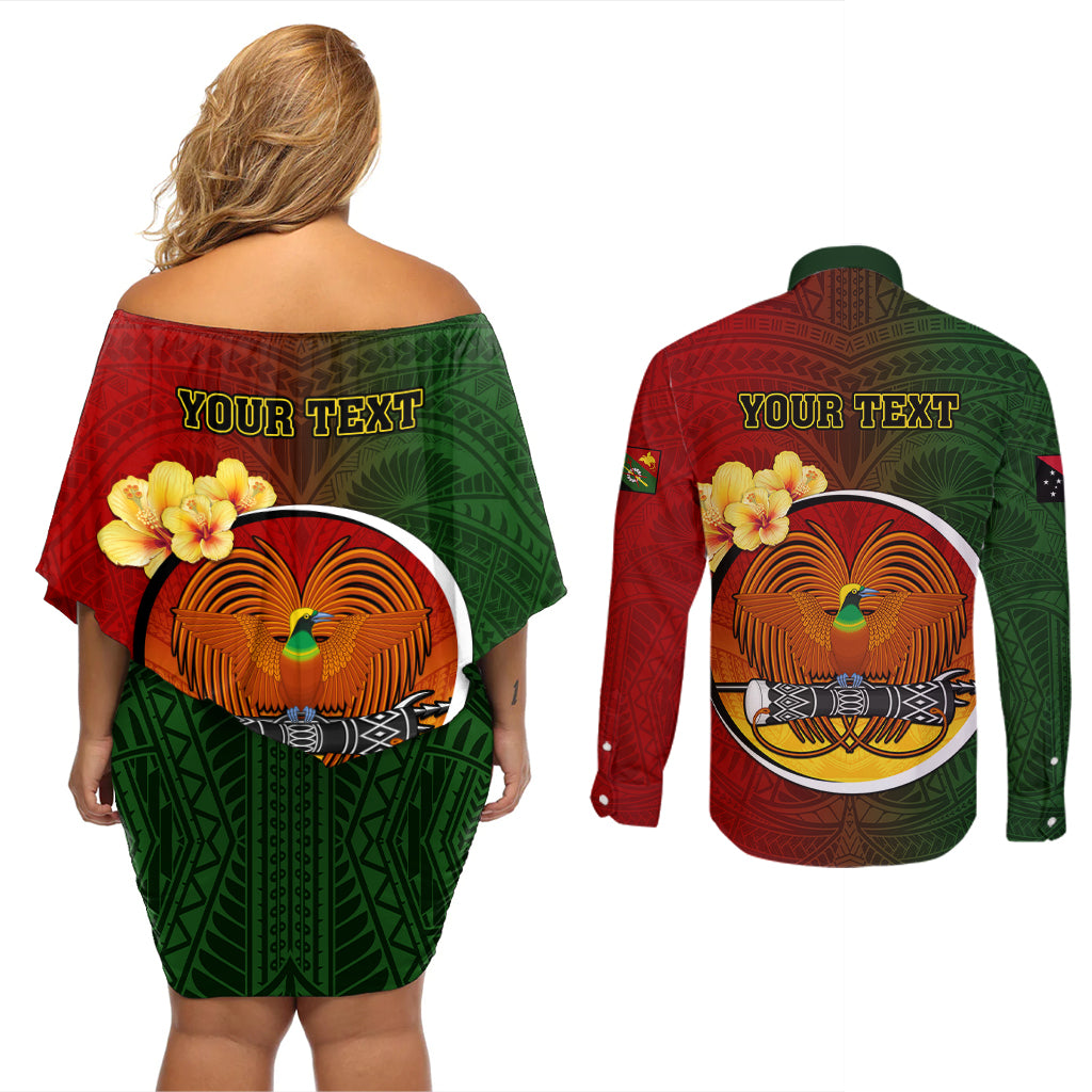 Personalized Papua New Guinea Chimbu Province Couples Matching Off Shoulder Short Dress and Long Sleeve Button Shirts Mix Coat Of Arms Polynesian Pattern LT05 - Polynesian Pride