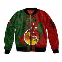 Personalized Papua New Guinea Chimbu Province Sleeve Zip Bomber Jacket Mix Coat Of Arms Polynesian Pattern LT05 Unisex Red - Polynesian Pride