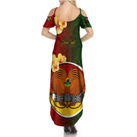 Personalized Papua New Guinea Chimbu Province Summer Maxi Dress Mix Coat Of Arms Polynesian Pattern LT05 - Polynesian Pride