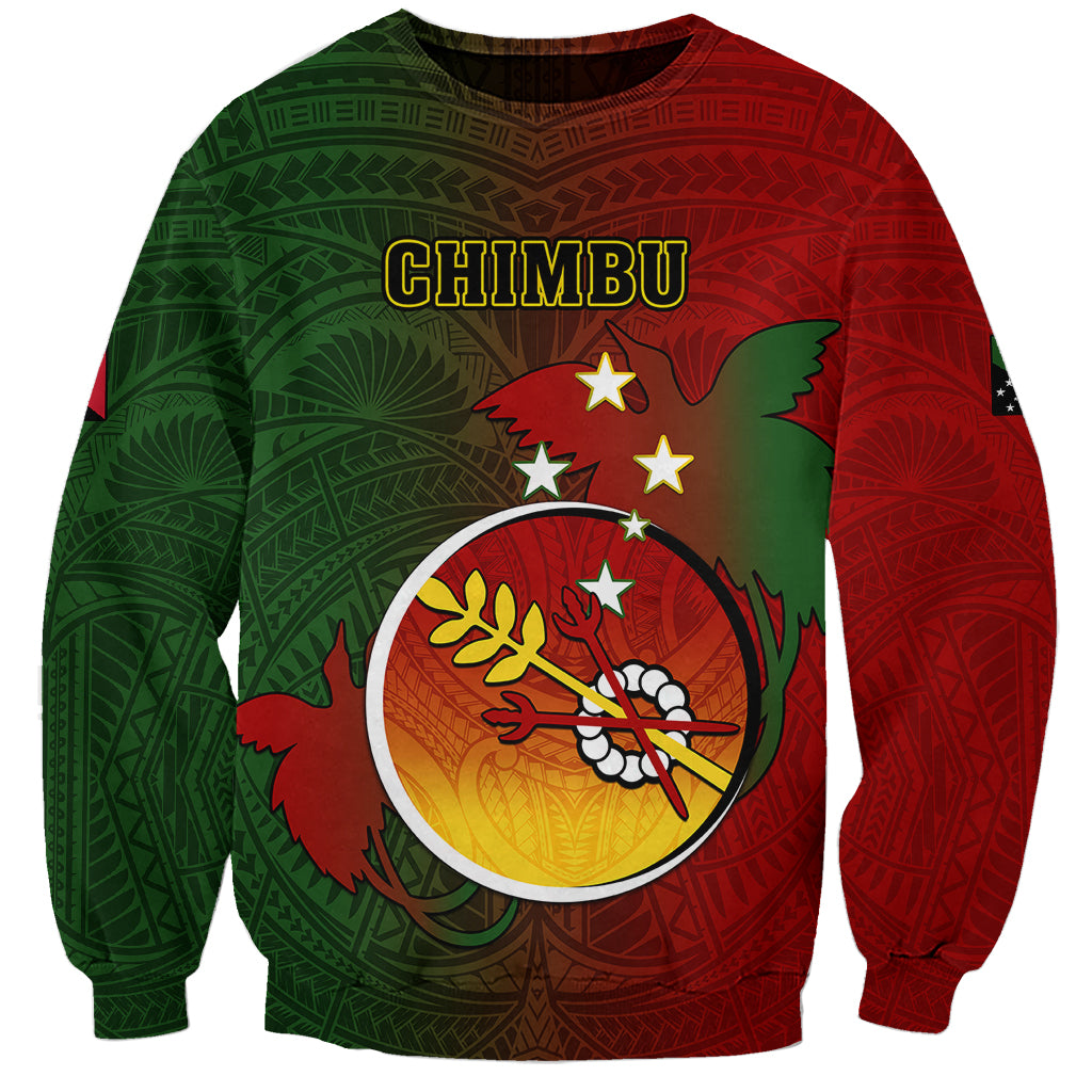 Personalized Papua New Guinea Chimbu Province Sweatshirt Mix Coat Of Arms Polynesian Pattern LT05 Unisex Red - Polynesian Pride