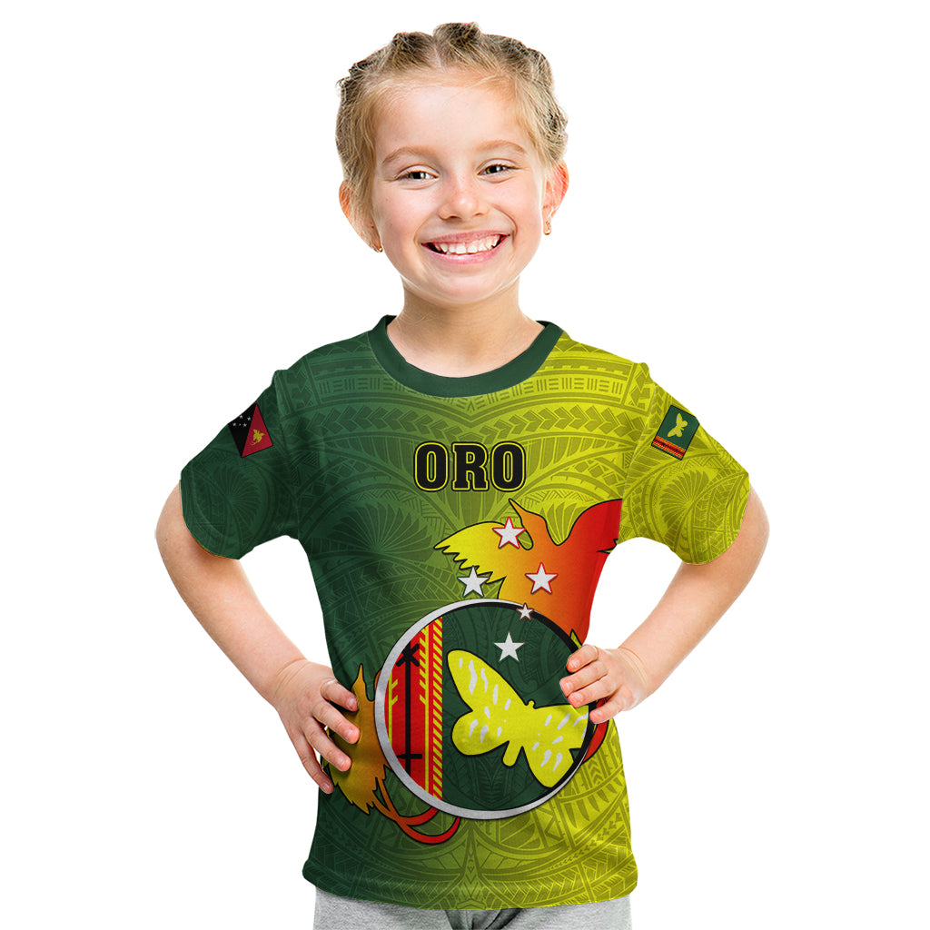 Papua New Guinea Oro Province Kid T Shirt Mix Coat Of Arms Polynesian Pattern LT05 Yellow - Polynesian Pride