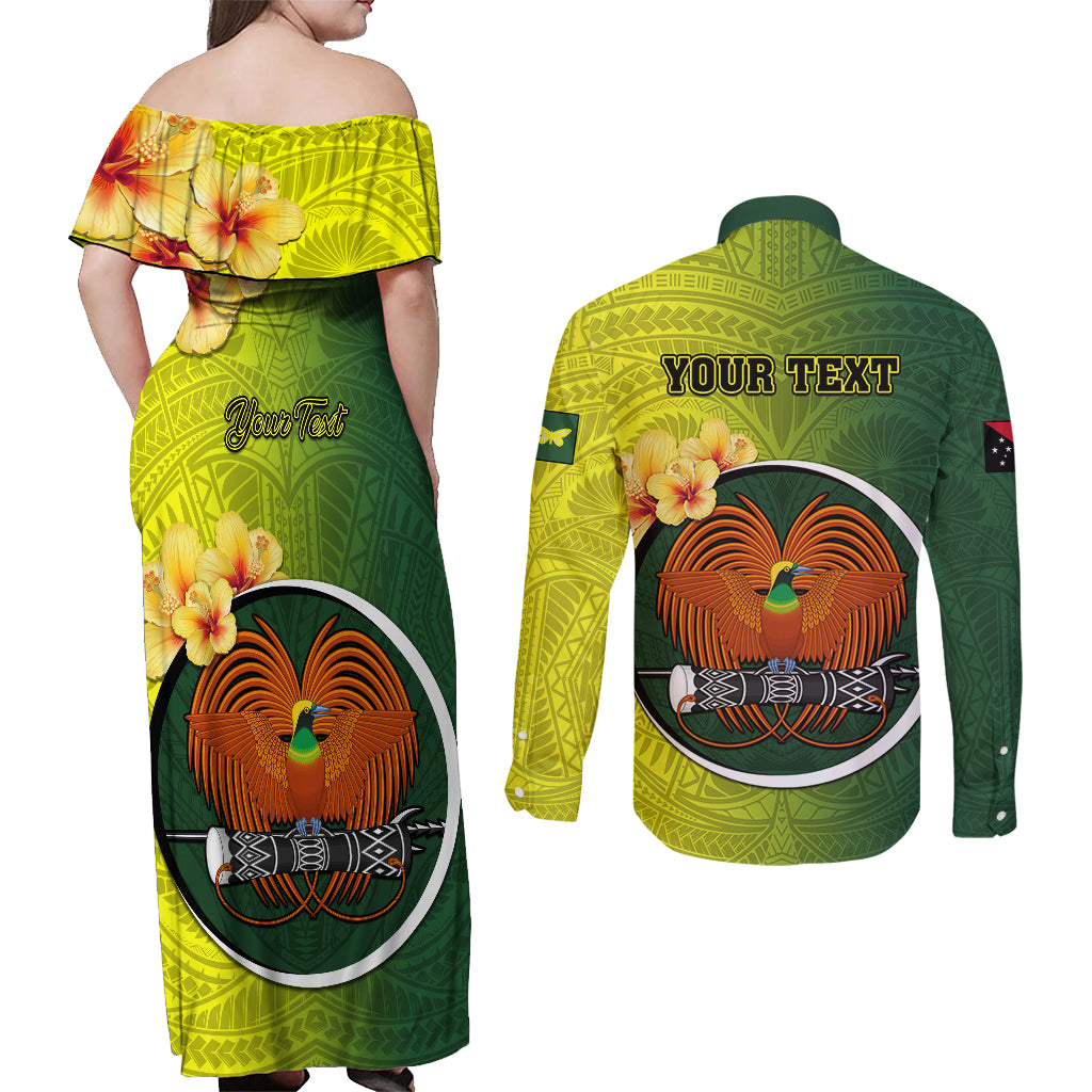 Personalized Papua New Guinea Oro Province Couples Matching Off Shoulder Maxi Dress and Long Sleeve Button Shirts Mix Coat Of Arms Polynesian Pattern LT05 - Polynesian Pride