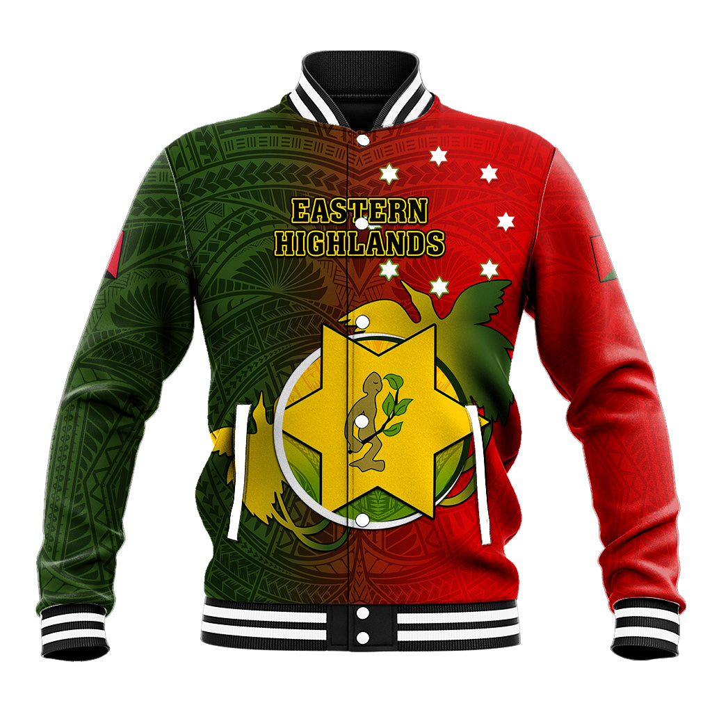 Papua New Guinea Eastern Highlands Province Baseball Jacket Mix Coat Of Arms Polynesian Pattern LT05 Unisex Red - Polynesian Pride