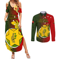 Papua New Guinea Eastern Highlands Province Couples Matching Summer Maxi Dress and Long Sleeve Button Shirts Mix Coat Of Arms Polynesian Pattern LT05 Red - Polynesian Pride