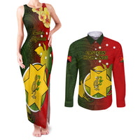 Papua New Guinea Eastern Highlands Province Couples Matching Tank Maxi Dress and Long Sleeve Button Shirts Mix Coat Of Arms Polynesian Pattern LT05 Red - Polynesian Pride