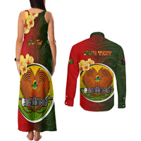 Personalized Papua New Guinea Eastern Highlands Province Couples Matching Tank Maxi Dress and Long Sleeve Button Shirts Mix Coat Of Arms Polynesian Pattern LT05 - Polynesian Pride