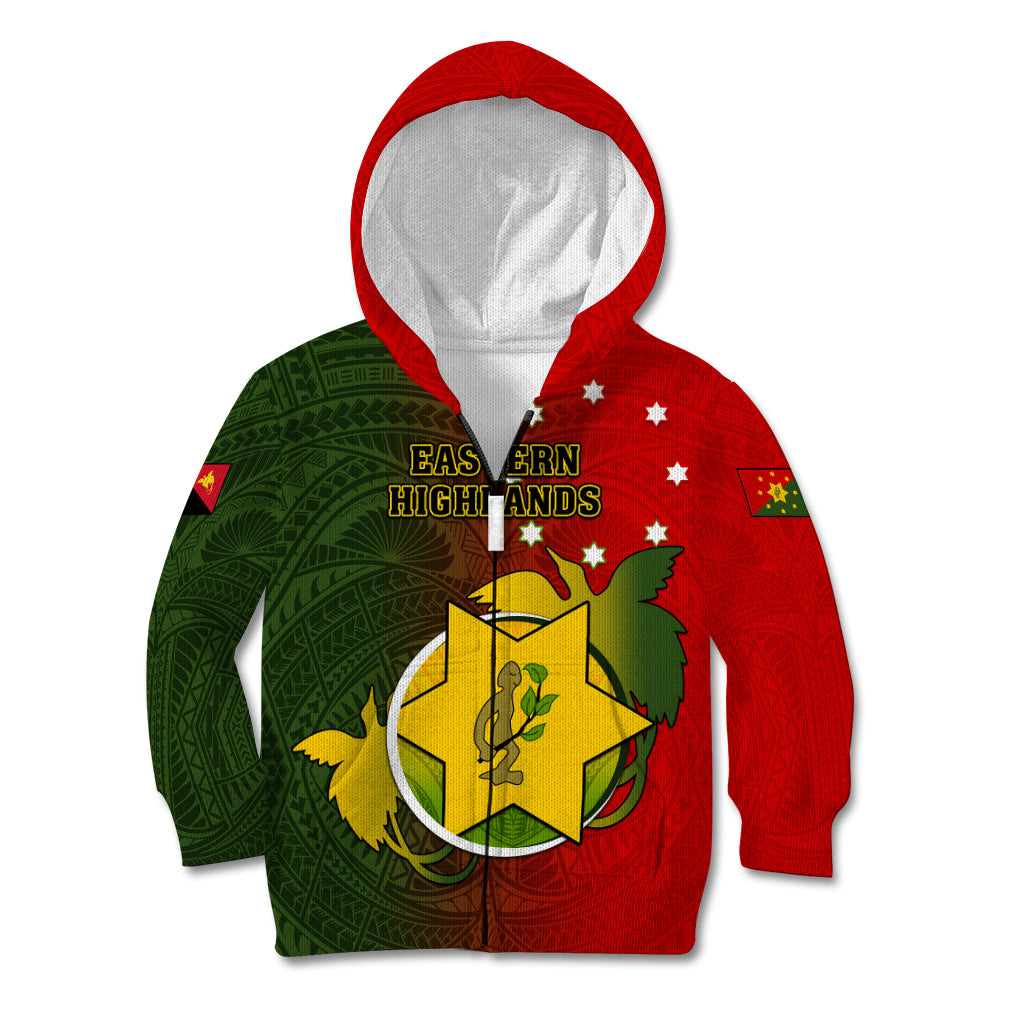 Personalized Papua New Guinea Eastern Highlands Province Kid Hoodie Mix Coat Of Arms Polynesian Pattern LT05 Zip Hoodie Red - Polynesian Pride
