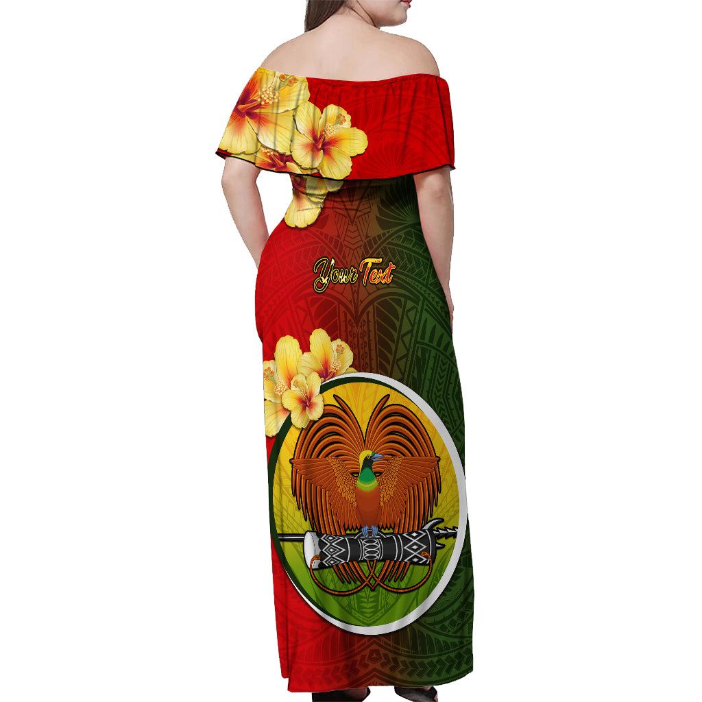 Personalized Papua New Guinea Eastern Highlands Province Off Shoulder Maxi Dress Mix Coat Of Arms Polynesian Pattern LT05 - Polynesian Pride