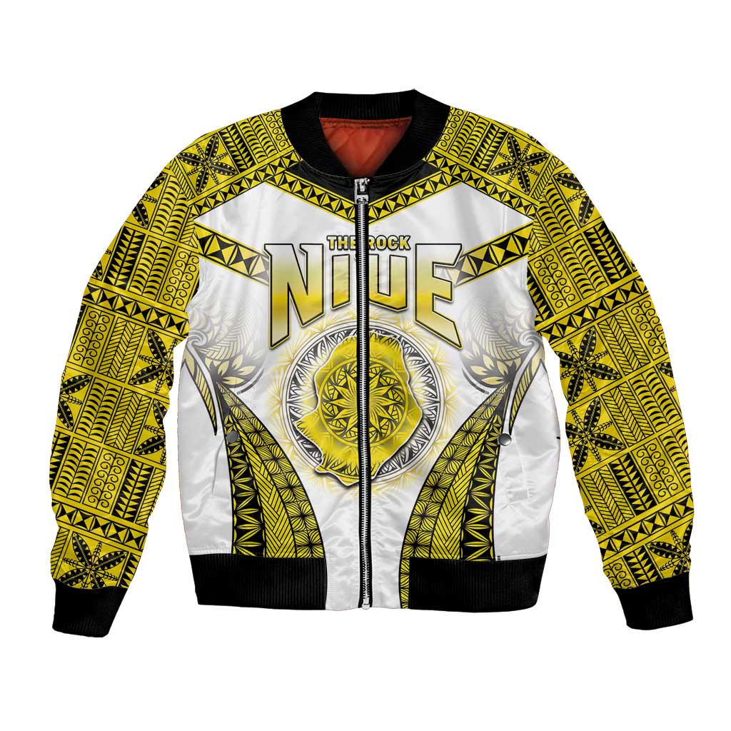 Personalised Niue The Rock Of Polynesia Bomber Jacket Peniamina Gospel Day Yellow Version