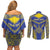 Personalised Niue The Rock Of Polynesia Couples Matching Off Shoulder Short Dress and Long Sleeve Button Shirt Peniamina Gospel Day Blue Version