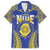 Personalised Niue The Rock Of Polynesia Family Matching Off The Shoulder Long Sleeve Dress and Hawaiian Shirt Peniamina Gospel Day Blue Version