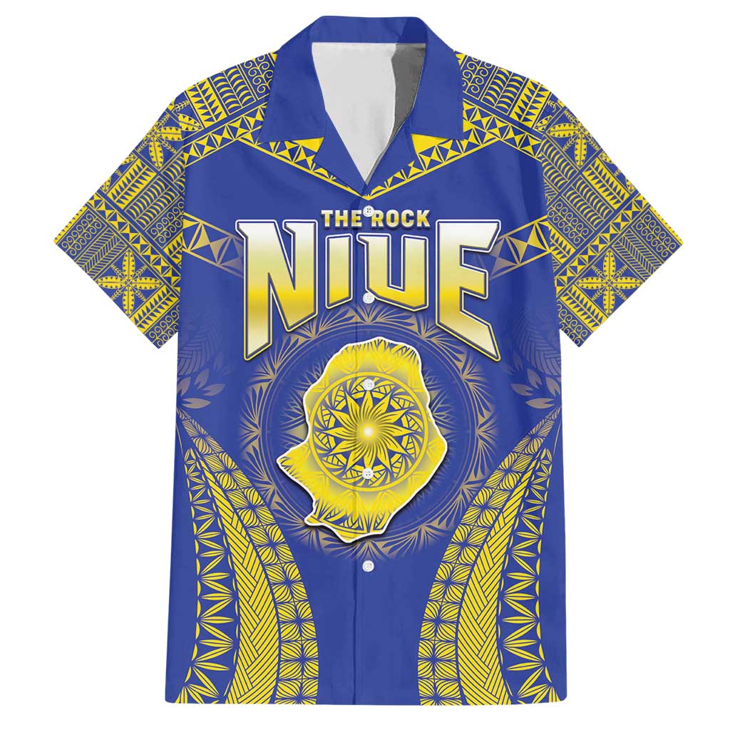Personalised Niue The Rock Of Polynesia Family Matching Short Sleeve Bodycon Dress and Hawaiian Shirt Peniamina Gospel Day Blue Version