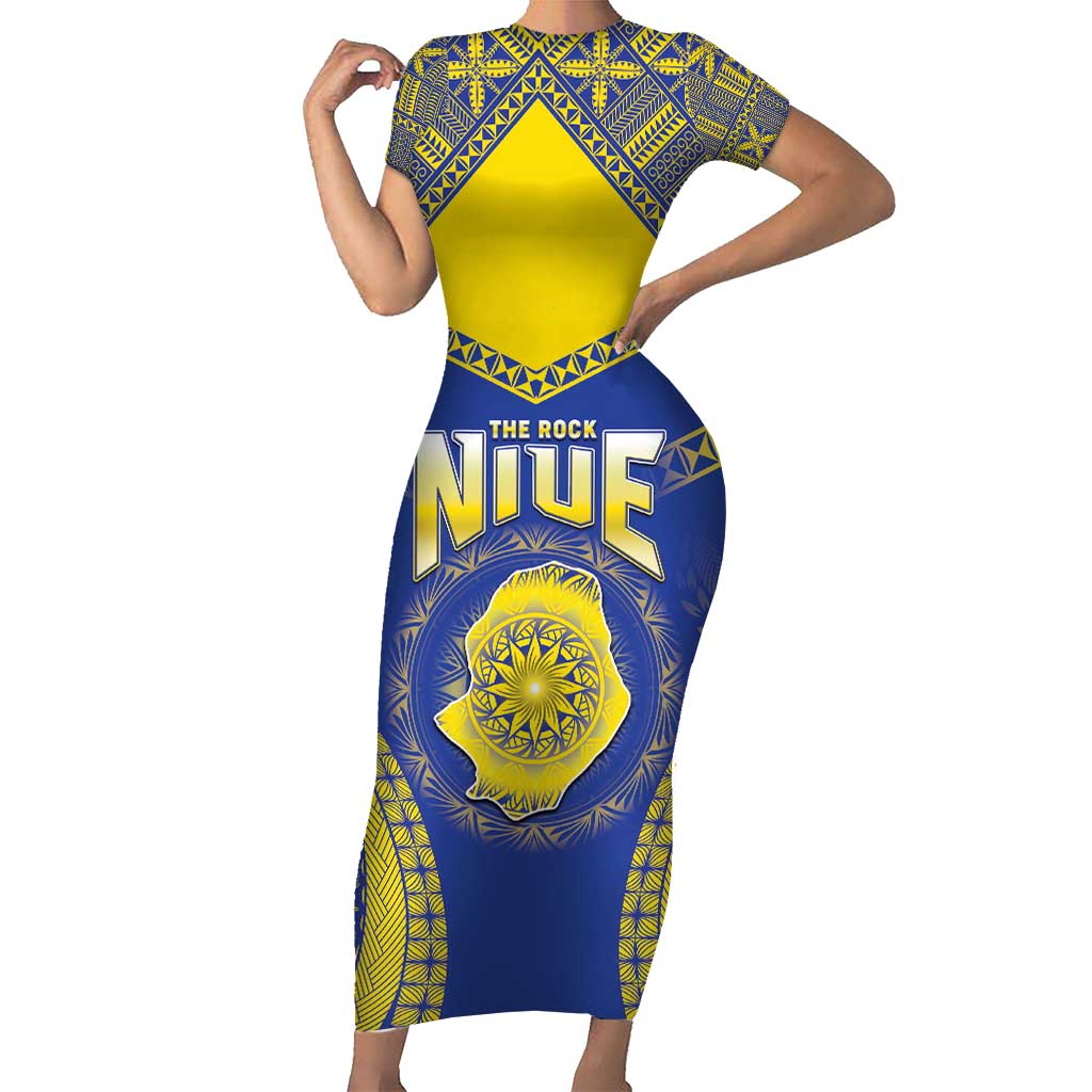 Personalised Niue The Rock Of Polynesia Short Sleeve Bodycon Dress Peniamina Gospel Day Blue Version