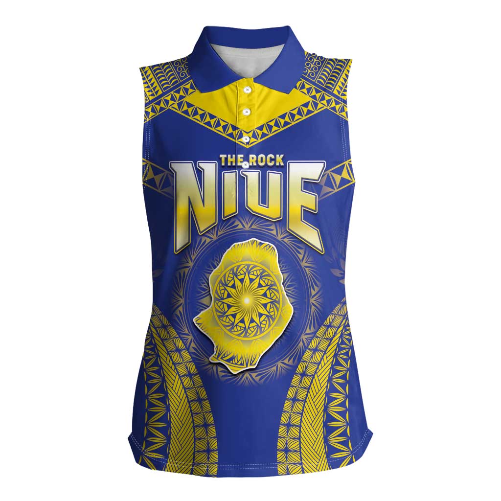 Personalised Niue The Rock Of Polynesia Women Sleeveless Polo Shirt Peniamina Gospel Day Blue Version
