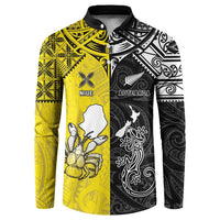 Custom New Zealand Maori And Niue Hiapo Button Sweatshirt Lizard And Coconut Crab Together