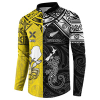 Custom New Zealand Maori And Niue Hiapo Button Sweatshirt Lizard And Coconut Crab Together