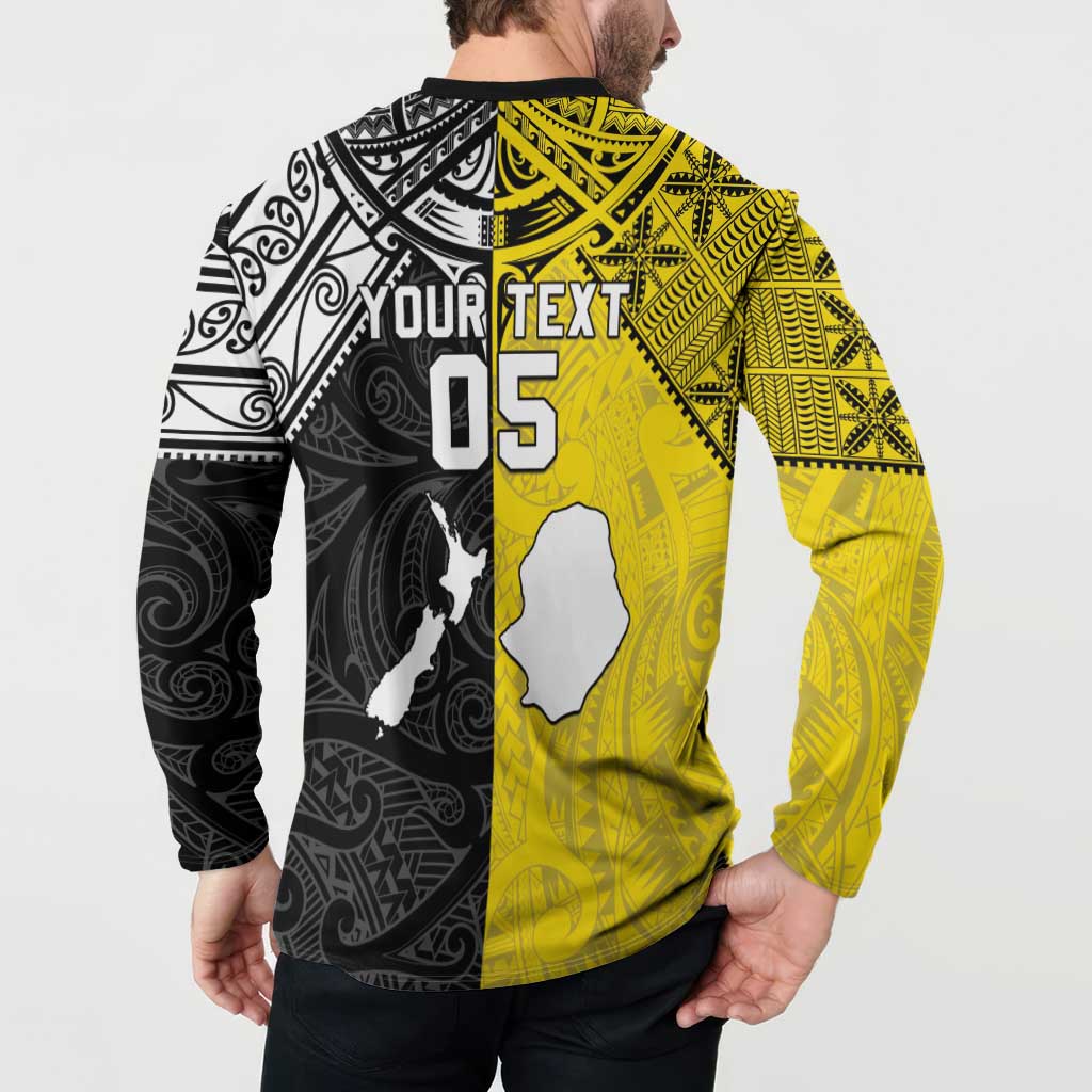 Custom New Zealand Maori And Niue Hiapo Button Sweatshirt Lizard And Coconut Crab Together