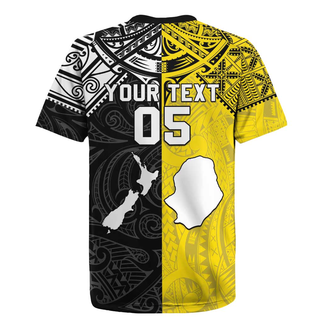 Custom New Zealand Maori And Niue Hiapo Rugby Jersey Lizard And Coconut Crab Together