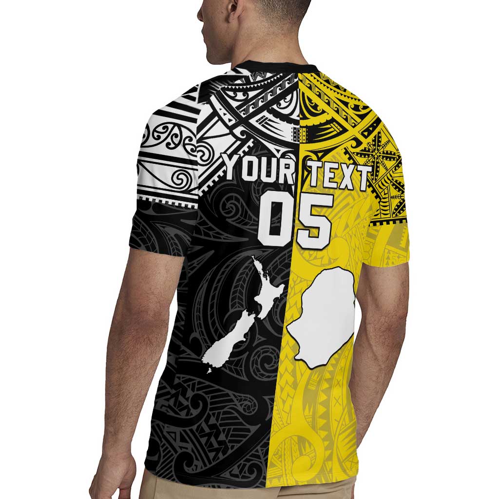 Custom New Zealand Maori And Niue Hiapo Rugby Jersey Lizard And Coconut Crab Together
