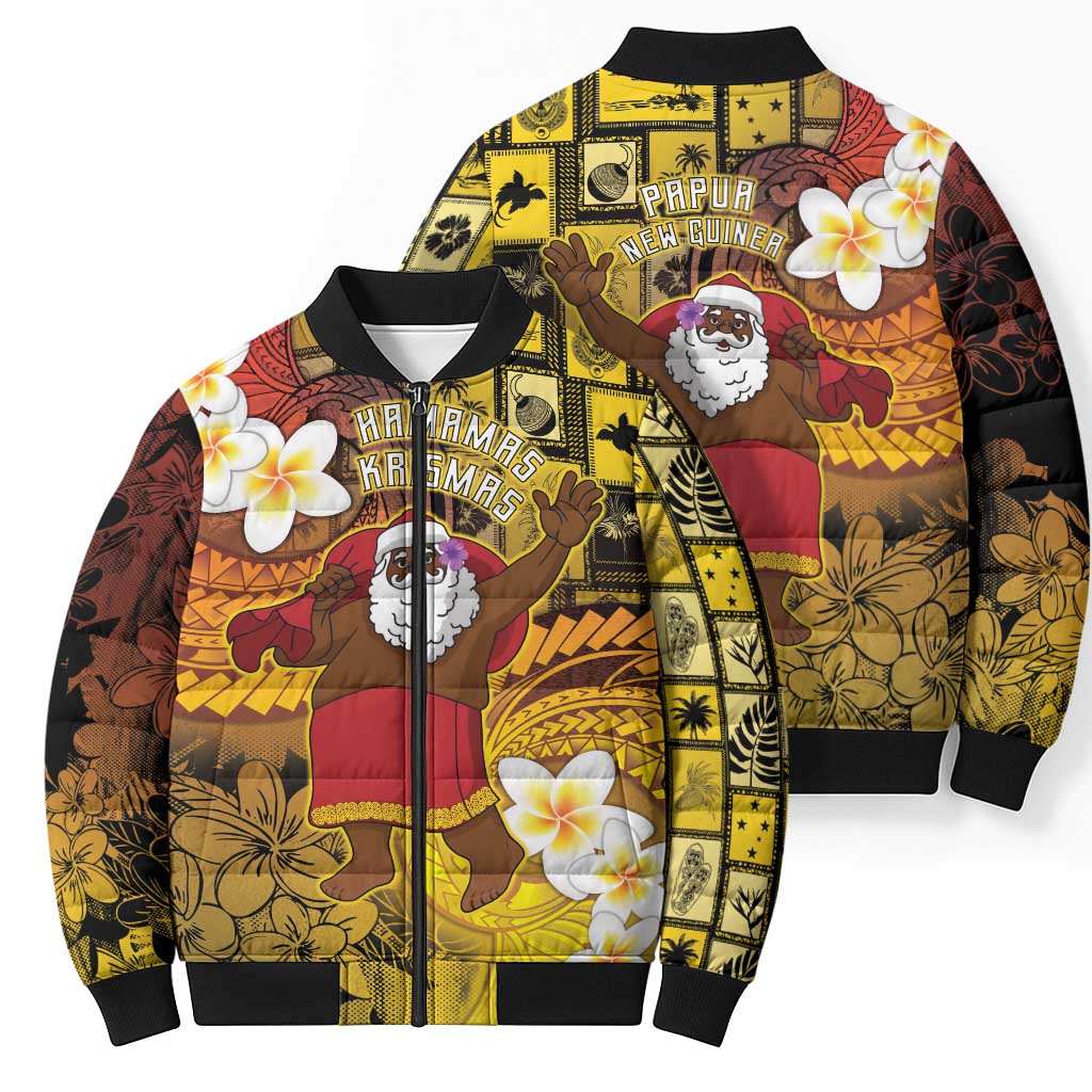 Papua New Guinea Retro Christmas Bomber Puffer Jacket Hamamas Krismas - Polynesian Pride
