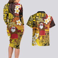 Papua New Guinea Retro Christmas Couples Matching Long Sleeve Bodycon Dress and Hawaiian Shirt Hamamas Krismas - Polynesian Pride
