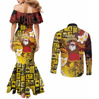 Papua New Guinea Retro Christmas Couples Matching Mermaid Dress and Long Sleeve Button Shirt Hamamas Krismas - Polynesian Pride