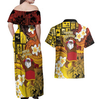 Papua New Guinea Retro Christmas Couples Matching Off Shoulder Maxi Dress and Hawaiian Shirt Hamamas Krismas - Polynesian Pride