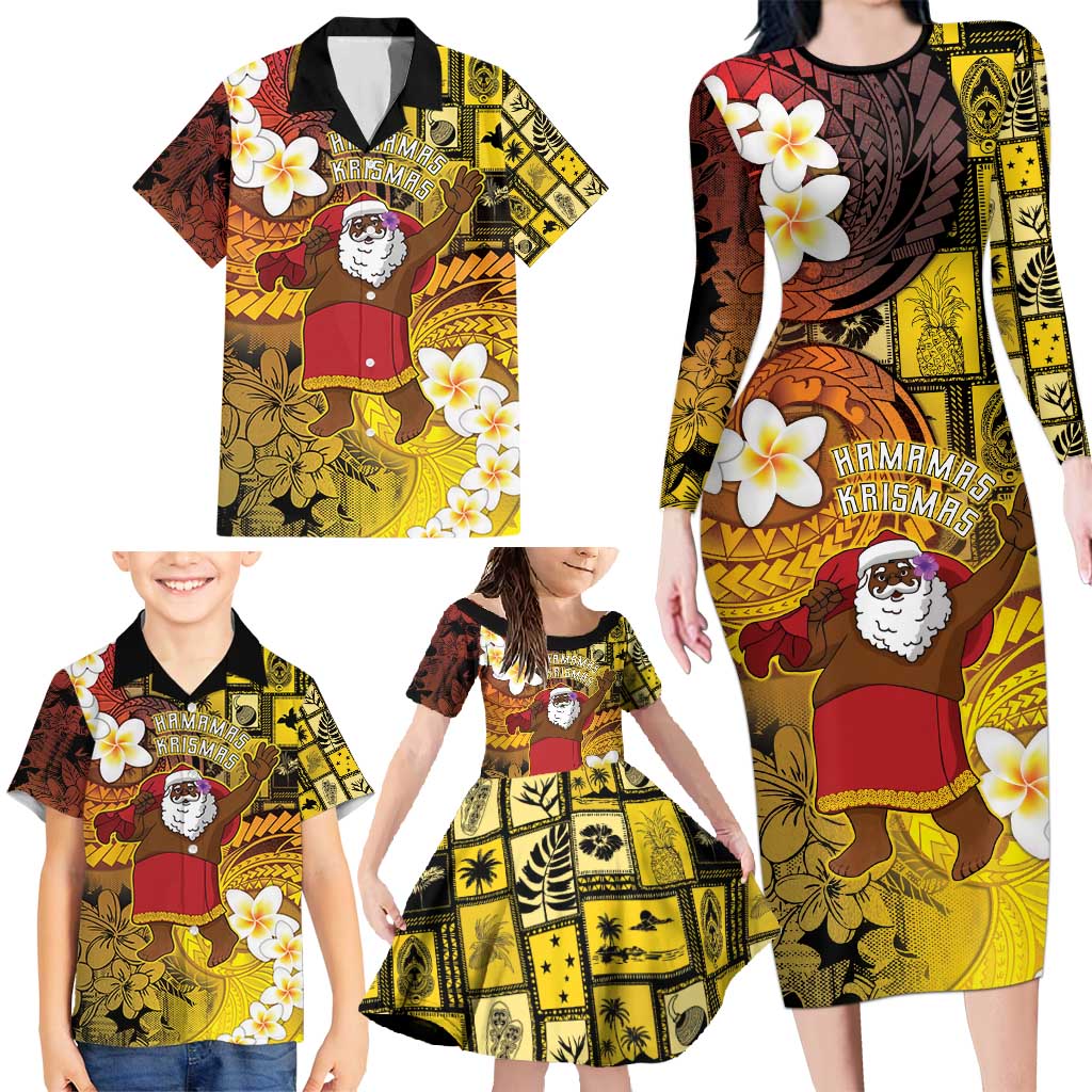 Papua New Guinea Retro Christmas Family Matching Long Sleeve Bodycon Dress and Hawaiian Shirt Hamamas Krismas - Polynesian Pride