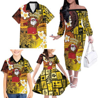 Papua New Guinea Retro Christmas Family Matching Off The Shoulder Long Sleeve Dress and Hawaiian Shirt Hamamas Krismas - Polynesian Pride