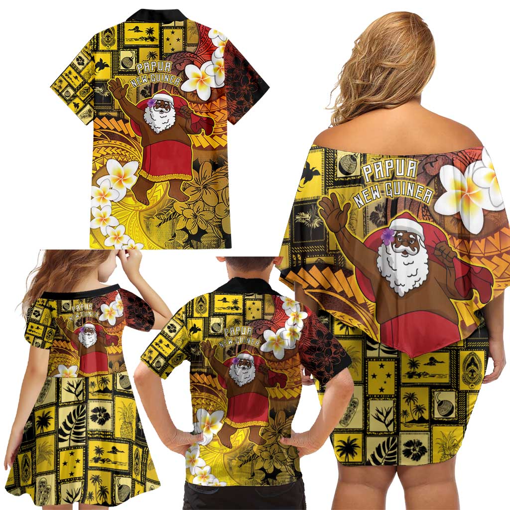 Papua New Guinea Retro Christmas Family Matching Off Shoulder Short Dress and Hawaiian Shirt Hamamas Krismas - Polynesian Pride