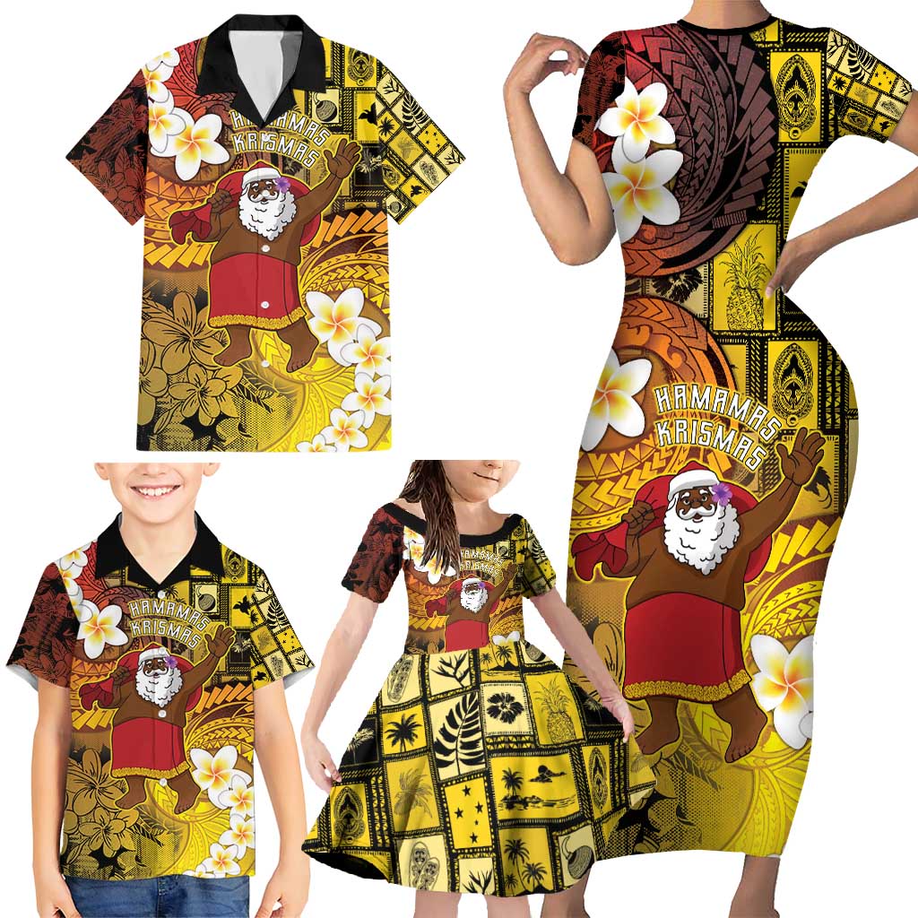 Papua New Guinea Retro Christmas Family Matching Short Sleeve Bodycon Dress and Hawaiian Shirt Hamamas Krismas - Polynesian Pride