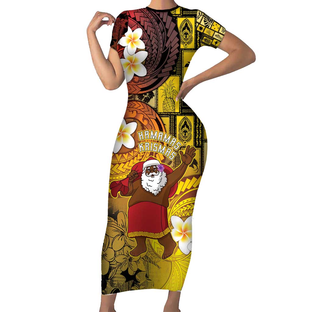 Papua New Guinea Retro Christmas Short Sleeve Bodycon Dress Hamamas Krismas - Polynesian Pride