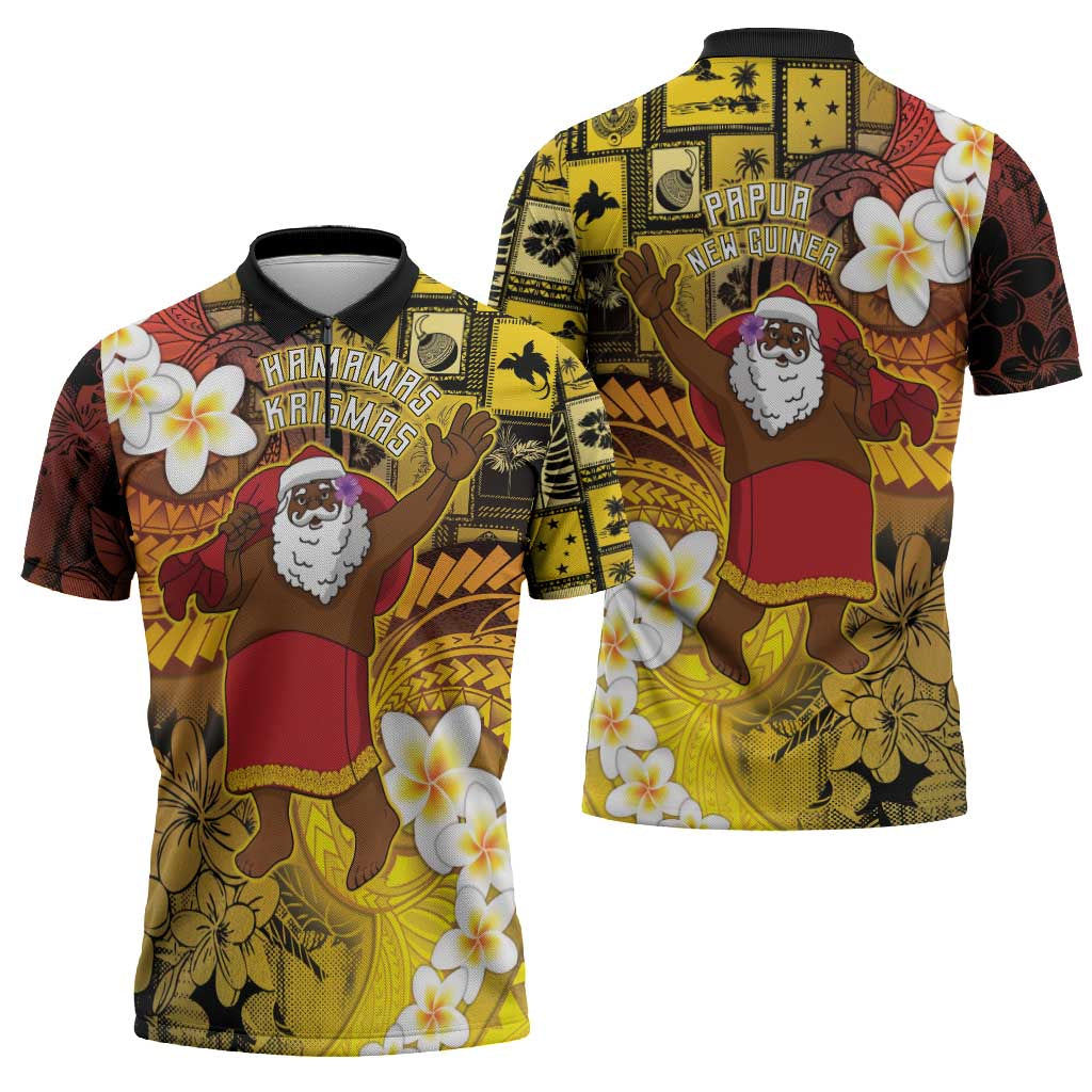 Papua New Guinea Retro Christmas Zipper Polo Shirt Hamamas Krismas - Polynesian Pride