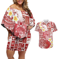 Tonga Christmas Couples Matching Off Shoulder Short Dress and Hawaiian Shirt Kilisimasi Fiefia Retro Style Red - Polynesian Pride