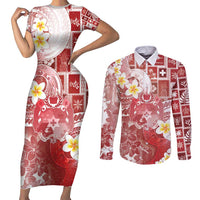 Tonga Christmas Couples Matching Short Sleeve Bodycon Dress and Long Sleeve Button Shirt Kilisimasi Fiefia Retro Style Red - Polynesian Pride